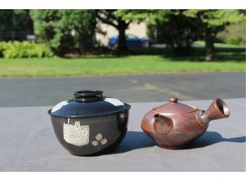 Cool Japanese Rice Bowl With Cover And Hand-made Ceramic Tamari Pot