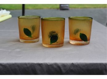 Hand-Blown Glass Tumblers With Embedded Glass Leaf (3)