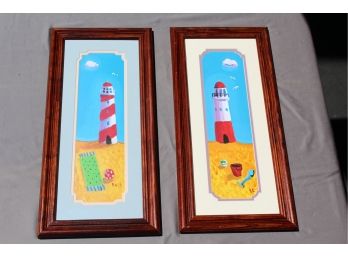 2 Fun Colorful Lighthouse Prints Lithographs