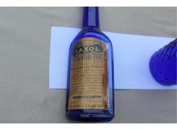 Very Rare Blue Bottles, Laxol Castor Oil & Poison Bottle