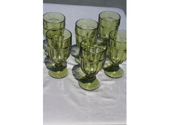 6 Libbey Duratuff Vintage Green Gibraltar Pattern Large Drinking Water Goblets