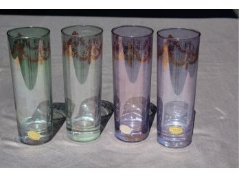 Set Of 4 Lovely Italian Hand-Blown & Decorated Crystal Glasses