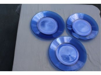 Excellent Blue Glass Platter Plates (3)