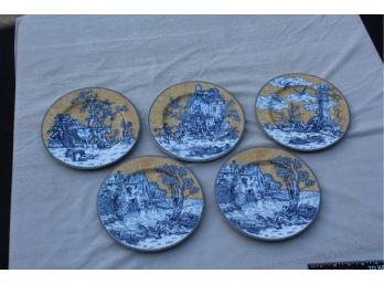 American Atelier English Toile Porcelain Set Of 5 Salad Plates