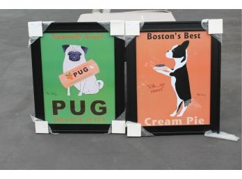 2 Large Amazing Ken Bailey Prints Pug & Boston Terrier