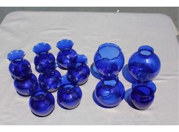 Shorter Vintage Blue Glass Vases - Hand-Blown (12)