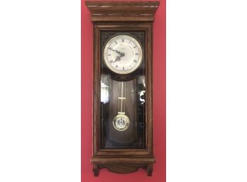 Vintage Verichron Glass & Wood Quartz Wall Clock 31' X 13' X 5' - Uses One C Battery