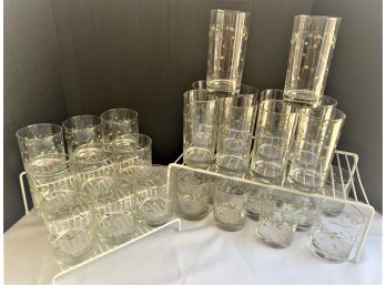 LOT OF 29- 10 TUMBLERS & 19 ON THE ROCKS CORELLE ENGLISH MEADOW GLASSES