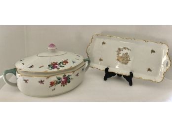 Covered Floral Casserole & Royal Roslyn Bavaria Germany Sandwich Tray