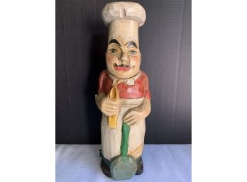 CARVED WOOD FIGURAL CHEF WINE BOTTLE HOLDER BOX Hinged French Country Kitchen