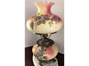 Vintage Satin & Burmese Glass GWTW Large Hurricane Table Lamp - Brass Base Double Globe Working/tested