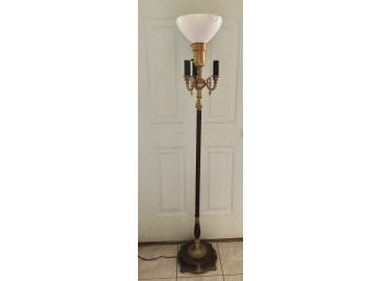 1920's Brass & Metal Floor Lamp - Tested/working - Glass Shade NOT Original 61' ( See Description)