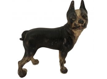 Antique Unmarked  Hubley Cast Iron Boston Terrier Door Stop 9'H X 6 1/2' L