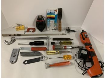 Tool Lot 21 Pcs Craftsman Plumber’s Nut Wrench, Brace Extension, Box Cutters, B&D Pivot Plus Drill, More