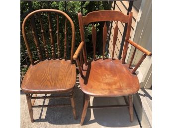 Two Vintage Wooden Chairs - One Turned Spindle Back ( See Description For Measurements)