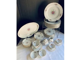 BAVARIA SCHUMANN ARZBERG GERMANY 'DAUPHINE' SERVICE/8 (4 C&S, 2 DEMITASSE C&S) 14' PLATTER & SUGAR BOWL