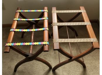 Two Vintage Folding Wood Luggage Racks ( See Description)