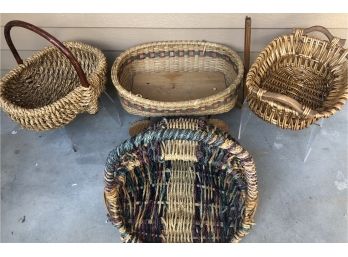 Assorted Sturdy Basket Lot - 1 Converted Years Prior As A Child's Wagon