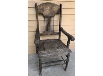 Antique Weathered Caned Seat/Chair 41'H X 20'W X 17'D