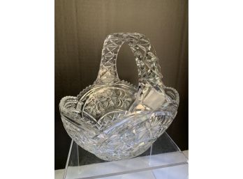 Vintage 8-1/2' Tall Heavy Crystal Basket, Saw Tooth Edge, Etched -GORGEOUS!