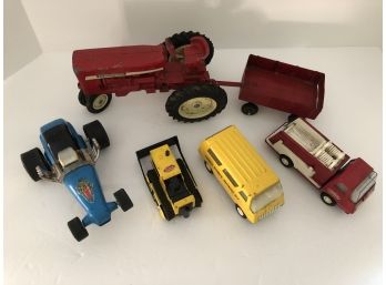 Assorted Tonka Vehicles And International 1977 Metal 8' X 4' Tractor With Wagon