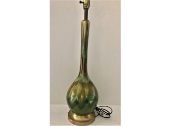 Mid Century Modern 34' Green-Gold-Brown Glazed Drip Lamp - Tested & Working Brass Needs Refinishing