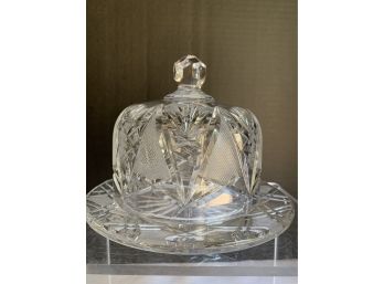 Fine Quality 5-1/2' Tall X 6-1/2' (across) Cut Glass Round Covered Butter Dish- No Chips