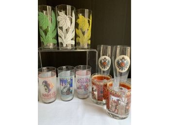 LOT OF 10 ASSORTED DECORATED GLASSES