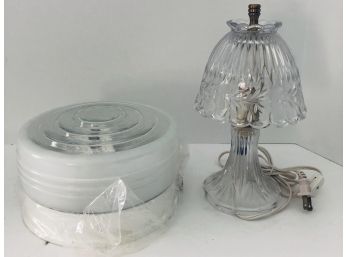 NIB Progress Lighting Ceiling Light ( 8')   Vintage Glass Boudoir Lamp  Tested/working 11'H