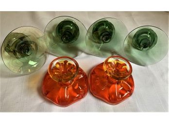 VTG CANDLE HOLDER LOT-4 GREEN, 2 AMBERINA