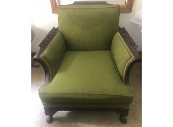 Antique Claw Foot Ornate Chair Reupholstered In 1950's - Needs New Reupholstery  ( See Description)