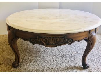 French Provincial 1950's-60's Portugal Marble Top Table 35'  X 15' H Weiman Furniture Co. ( See Description)