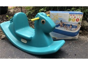 Little Tykes Vintage Rocking Horse & NOS Swim Center Family Blow Up Pool 120' X 72' X 22' (See Description)