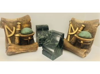 Two Bookend Lots: Green Marble ( Vermont Marble Co.) & Ceramic 1971 Home Decor Associations Inc.