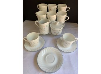 Corning Corelle ENGLISH MEADOW 8 Cups & Saucers, 1 Covered Sugar, 1 Creamer