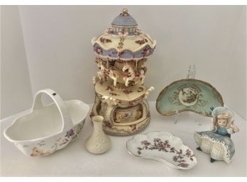 Mixed Ceramic & Porcelain Decorative Items Lot - Lenox, San Francisco Music Box Co., Vintage Crescent Plates