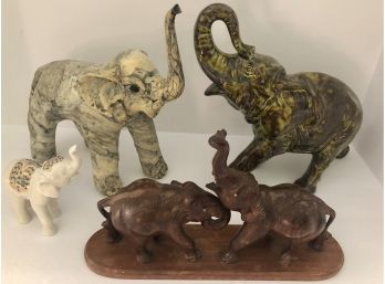 4 Piece Elephant Figure Lot: Lenox, Wood, Ceramic, Marble Acrylic From Phillipines