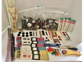 Vintage Buttons & Assorted Sewing/Knitting/Crafting Lot