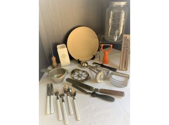 Lot Of KITCHEN UTENSILS & LANCASTER JAR W/ SPIGOT