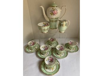 !*PRISTINE*! ROSLYN FINE BONE CHINA C.1913-1946 Longton, Staffordshire TEA SET 8' TEA POT, 6 Cups & Saucers