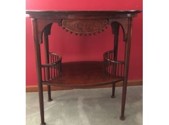 Victorian Side Table Carved Accent Piece - Curved Spindle Sides