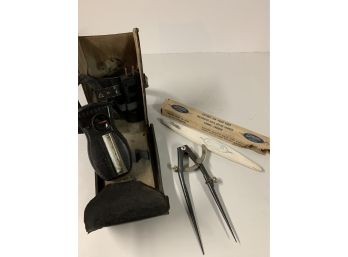 Vintage Amprobe Model Unknown, StanleyWing Divider Compass, Pittsburgh Proof Products Sharpener (Original Box)