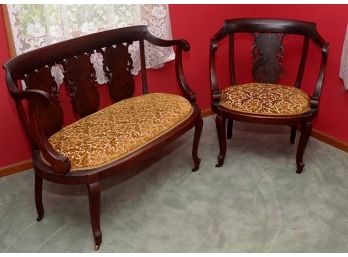 Matching Set Genuine Victorian Era   Parlor Settee & Chair  ( See Description)