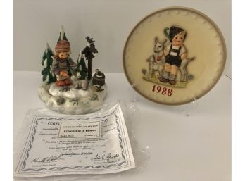 Two Hummel W.Germany Goebel Items: 1988 Plate & 1998 ' Friendship In Bloom' W/certificate