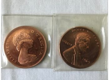2 1965 Commemorative 'Big Penny' Medals From Sunbury, Canada