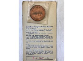 Canada 1867-1967 Voyageur Canoe Pageant Copper Medal With Original Issue Card
