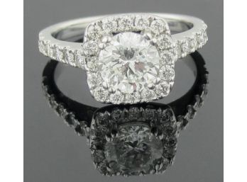 1.55 CTW F Color SI3 Round Brilliant Halo Diamond Engagement Ring