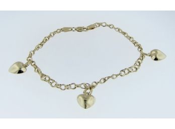 10K Yellow Gold Bracelet With Heart Charms