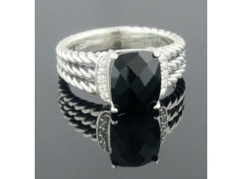 David Yurman Petite Black Onyx & Diamond Wheaton Ring  Size 7.5