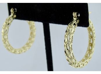 14K Diamond Cut Hoop Earrings